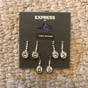 Cubic zirconia delicate earring set in gold silver and rose gold